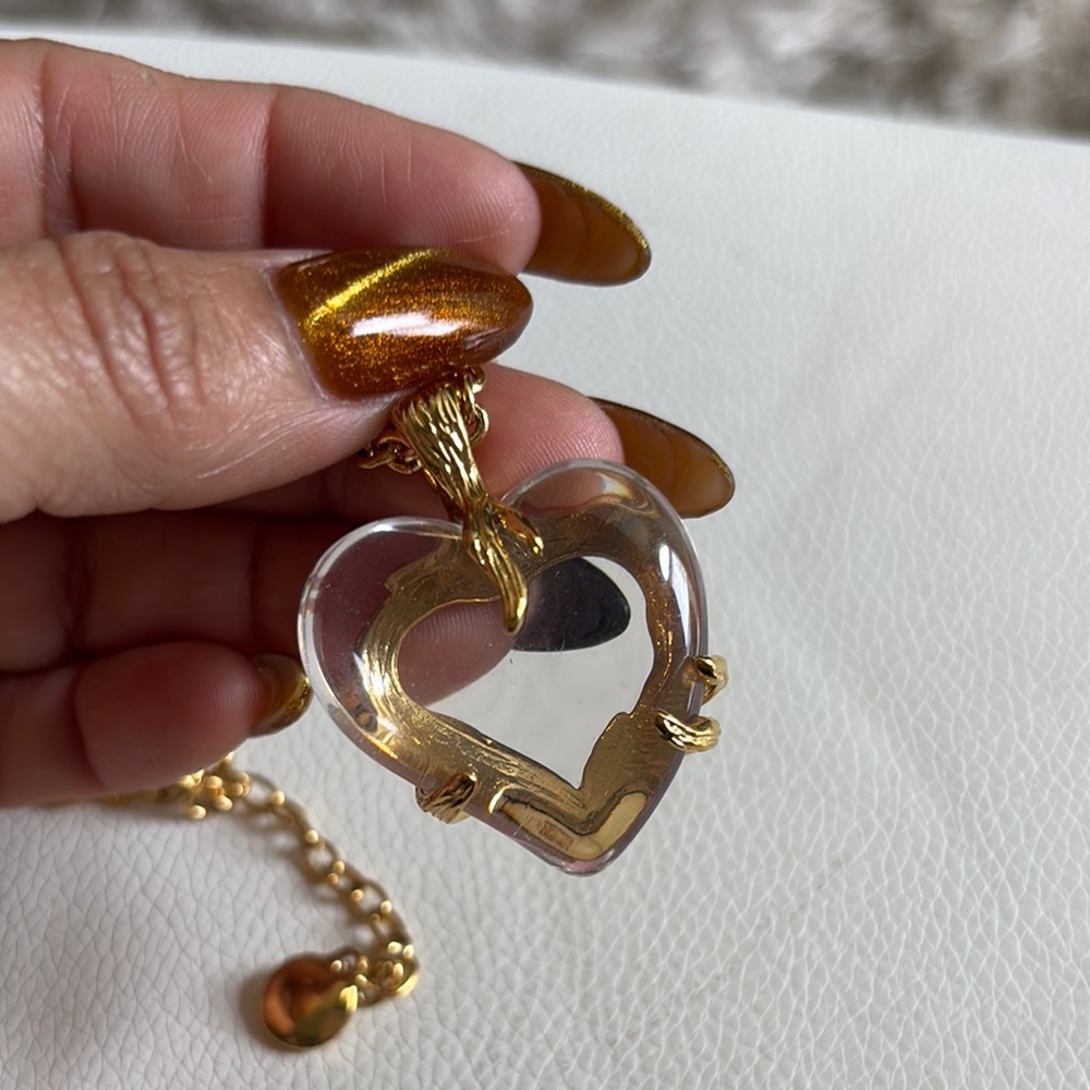 Gold and Clear Heart Necklace and Earrings Set - Picture 3 of 10